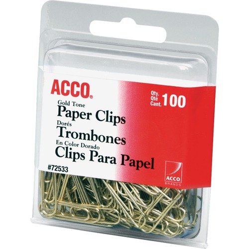 ACCO  Paper Clips, Standard, .031 Wire Gauge, 100/PK, Gold
