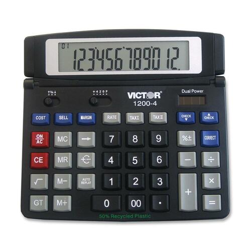 12-Digit Calculator Desktop,Dual Power,7-1/4"x6-3/8"x1/2",BK