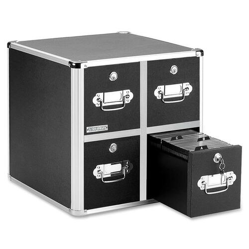 Locking CD Cabinet, 4-Drawer, 8-1/2"x15"x14", 660 Cap, BK