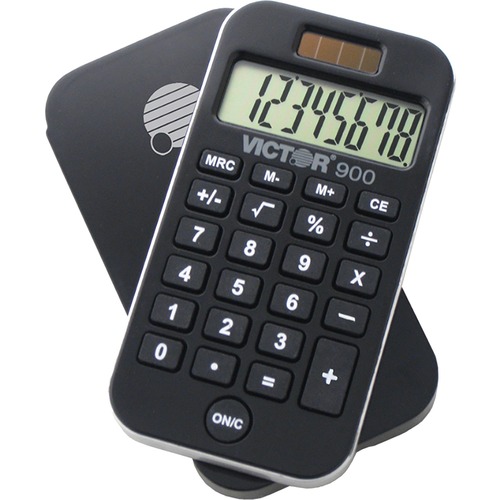 8-Digit Pocket Calculator,Hybrid Power,2-1/2"x4-5/8"x1/2",BK