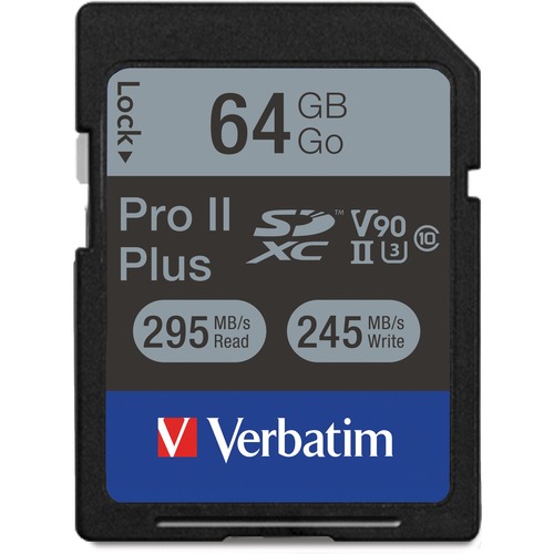 Verbatim  Memory Card, SDXC, 64GB, 295 Read/255 Write Speed, Black