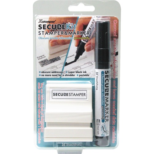 Shachihata Inc  Small Security Stamp Kit, w/Marker, 1/2"x1-11/16", Black