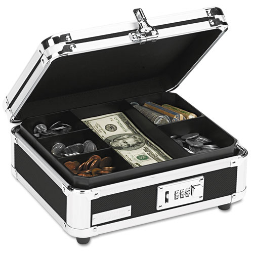 Cash Box, F/Bills and Coins, 10"x8-3/4"x5", Black/Chrome