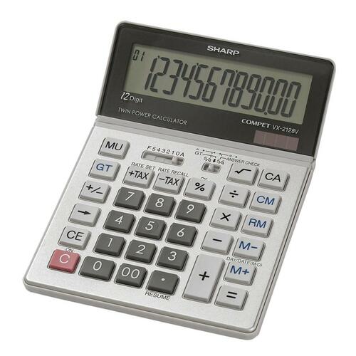 12-Digit Calc.,Tax Feature, Dual Pwr,5"x7"x7/8", Gray