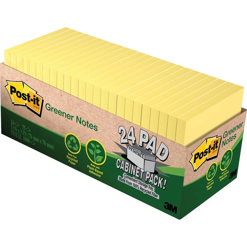 Post-it Notes,Recycled,3"x3",75 Sht/PD,24PD/PK,Canary YW