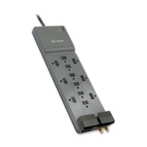Surge Protector, 3940 Joules, 12 Outlets, 8' Cord, Gray