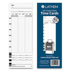 Lathem  Time Cards, f/Lathem 700E, 1-sided, 100/PK, Black Ink/White
