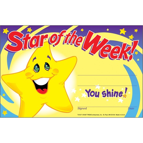 Recognition Award, Star Week. 8-1/2"x5-1/2", 30/PK