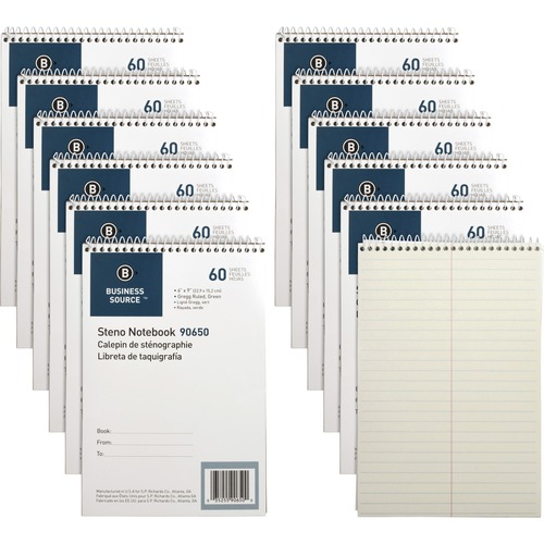 Business Source  Steno Notebooks, Gregg Ruled, 60 Sheets, 6"x9", 12/PK, Green