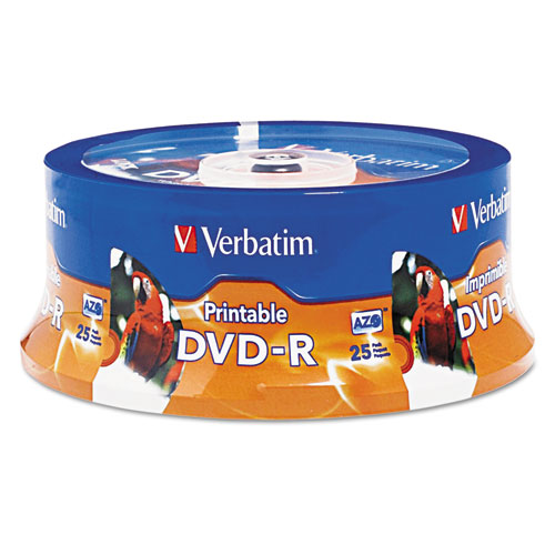 DVD-R, 4.7GB, 16X, Inkjet/Hub Printable, Spindle, 25/PK, WE