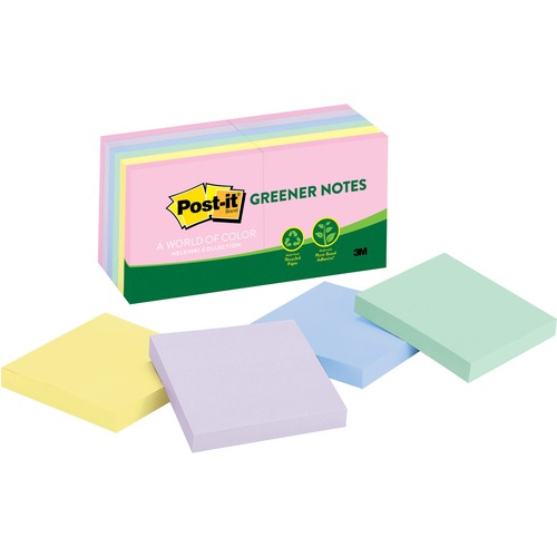 Post-it Notes,Recycled,3"x3",12/PK,AST Sunwashed