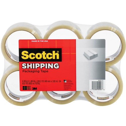 3M  Packing Tape, 1-7/8"x109.3 Yds., 3" Core, 6/PK, Clear