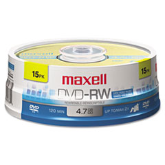 Maxell  DVD-RW, Spindle, Branded, 2X, 4.7GB, 15/PK, Gold