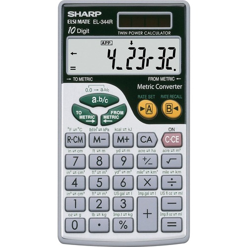 10-Digit Metric Calculator,w/Wallet,2-3/4"x4-7/8"x1/4", GRY