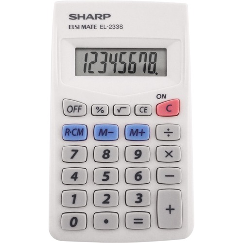 8-Digit Pocket Calculator, 2-1/4"x3-2/3"x1/2", White/Gray