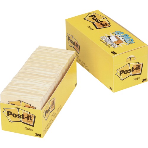 Post-it Notes,Cabinet Pk, 3"x3", 90 Shts/Pad, 18/PK, Canary