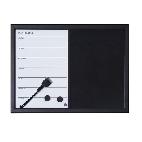 Magnetic Week Planner Dry Erase and Black Felt Board, Black Frame, 18 x 24 Inches