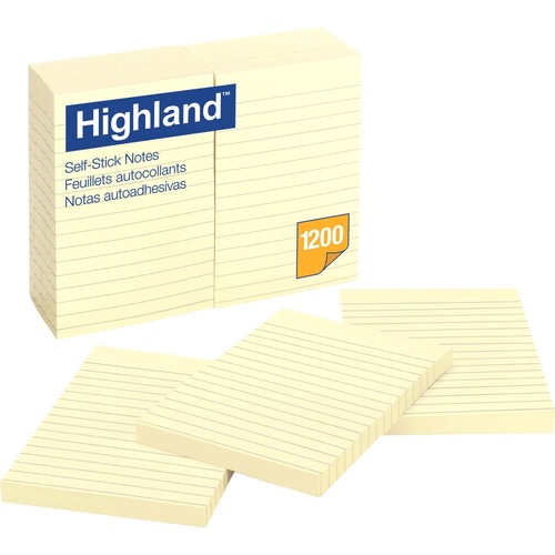 Self-Stick Note Pads,Lined, 4"x6", 100 Sht, 12/PK, Yellow