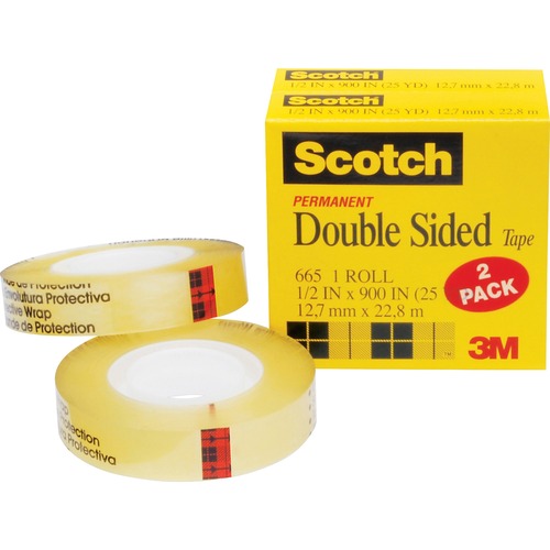 Double-sided Tape, 3"Core, 1/2"x900", 2/PK, Clear