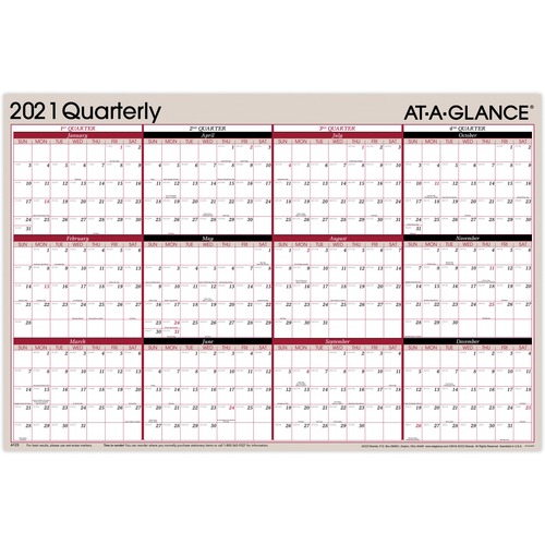 Erasable Wall Calendar,Qrtly,2-Sided,Vert/Horz,36"x24",Gray
